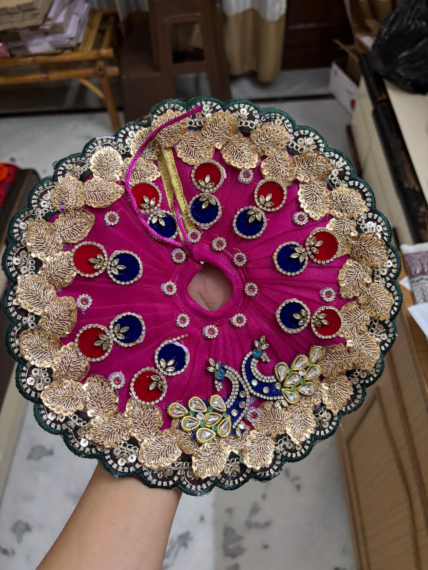 Heavy peacock handwork poshak for laddu gopal