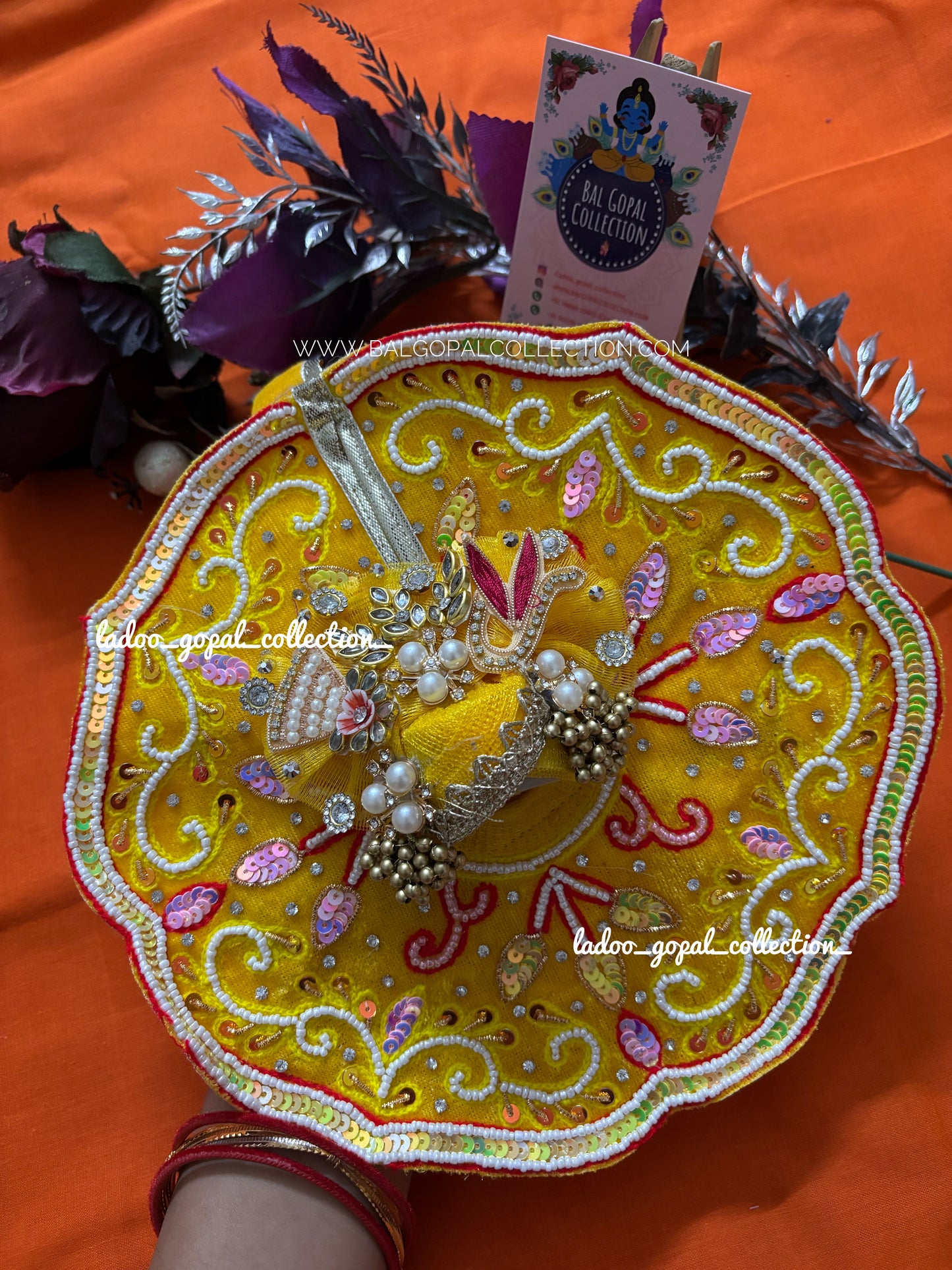 Yellow handwork poshak for laddu gopal