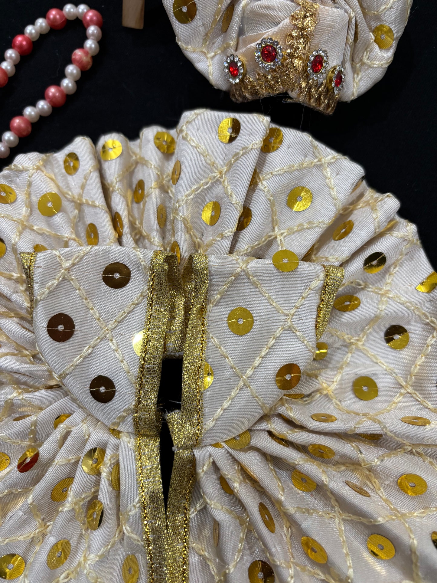 Off white sequin poshak with pagdi for laddu gopal