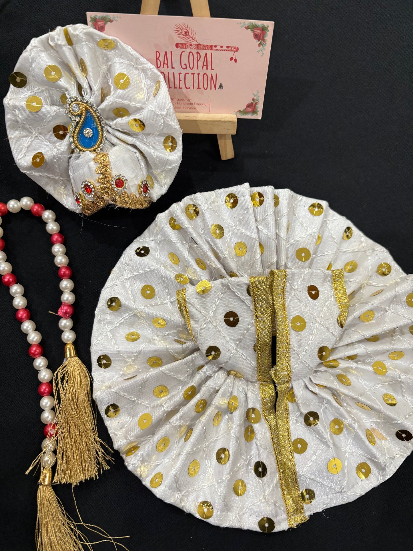 White sequin work poshak with pagdi for laddu gopal