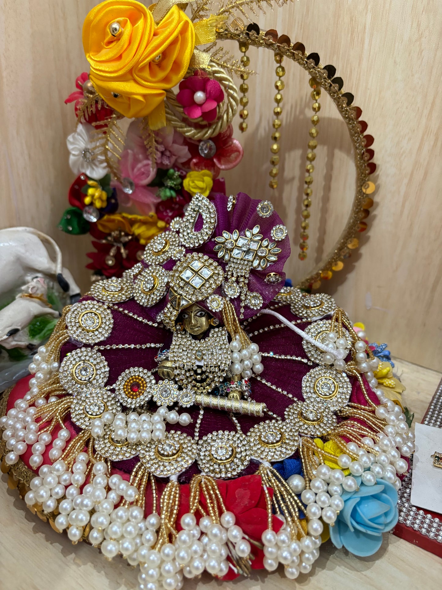 Wine color heavy poshak with pagdi for laddu gopal