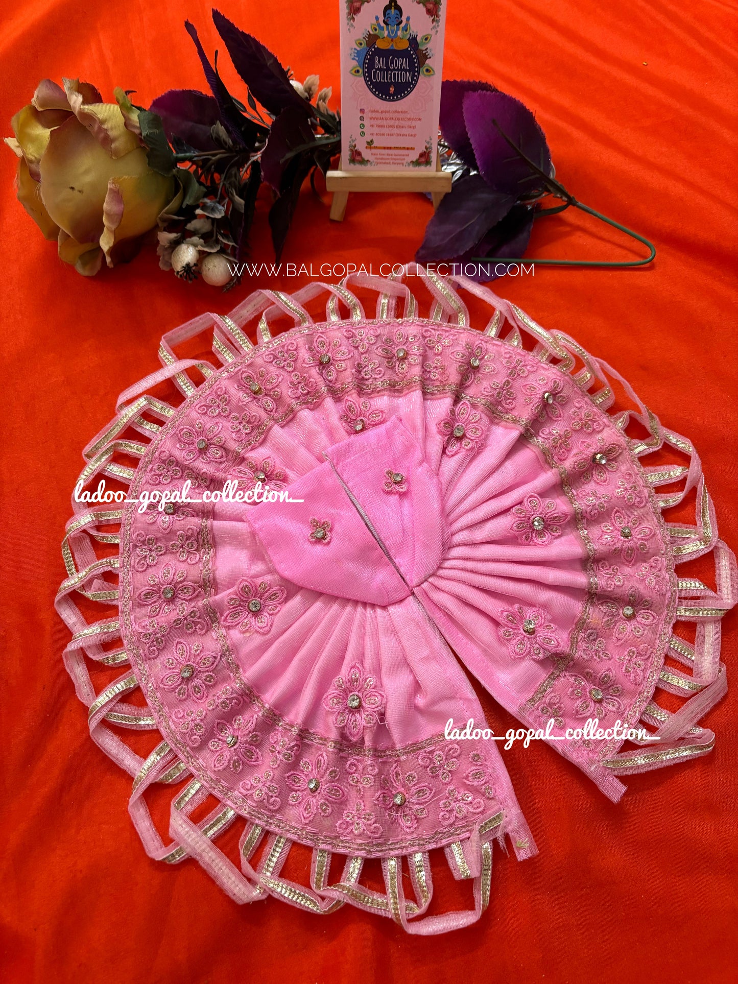 Pink thread work poshak for laddu gopal