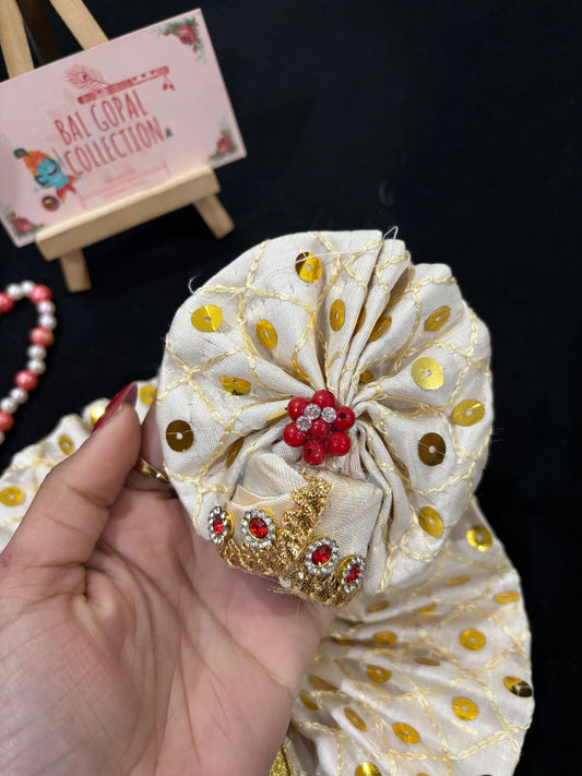 Off white sequin poshak with pagdi for laddu gopal
