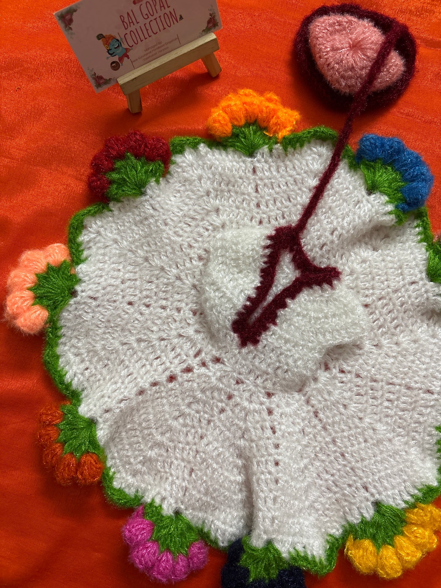 White multi flowers woollen poshak for laddu gopal size 5-6