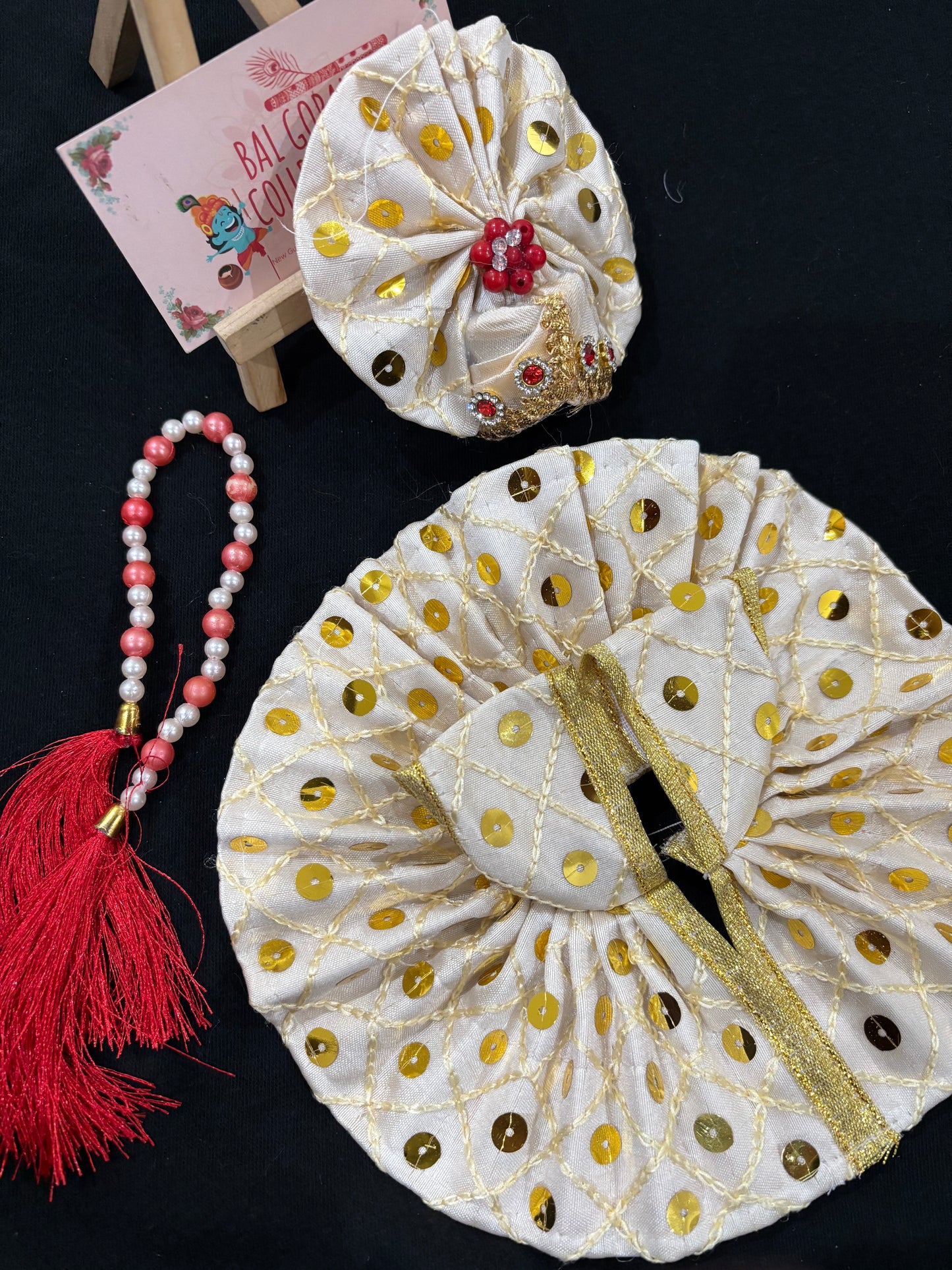 Off white sequin poshak with pagdi for laddu gopal