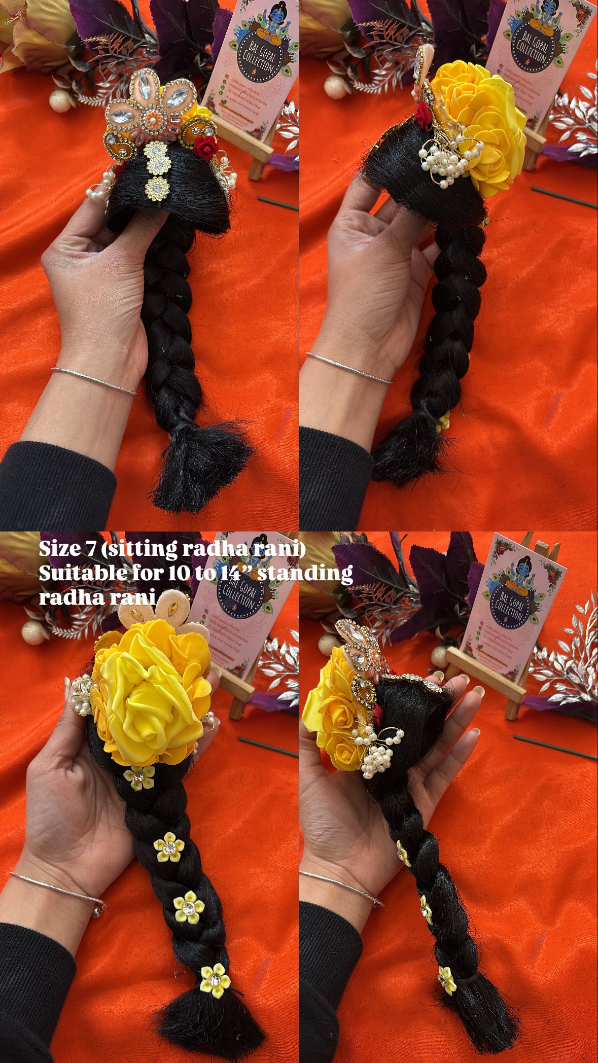 Heavy Designer Yellow Rose Kesh Choti for Radha Rani (Size 7) | Deity Shringar