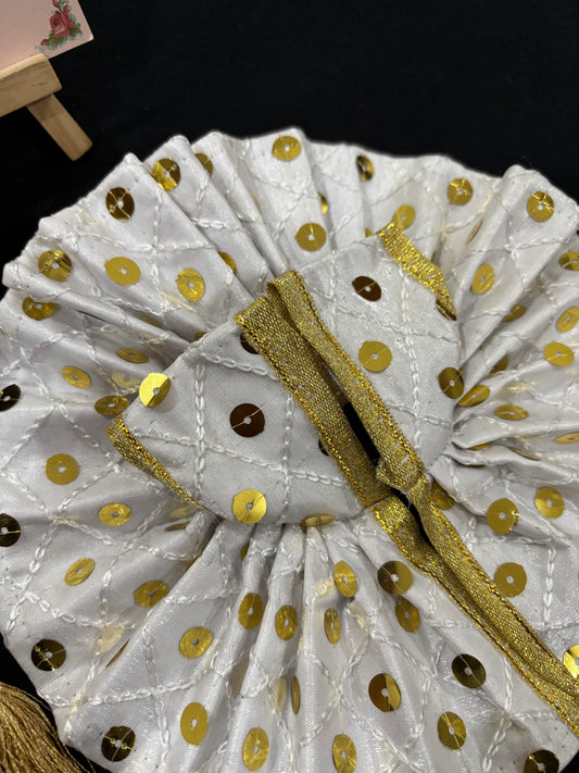 White sequin work poshak with pagdi for laddu gopal