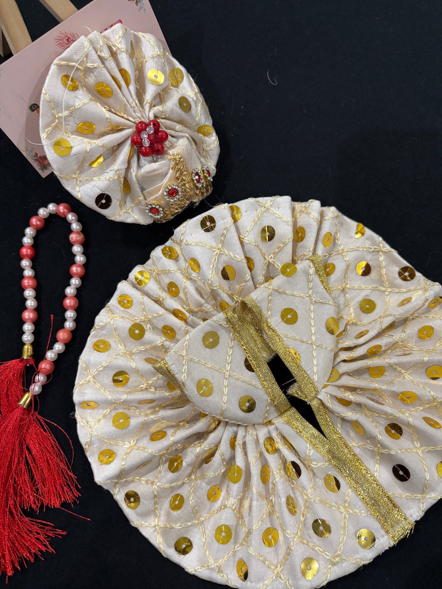 Off white sequin poshak with pagdi for laddu gopal