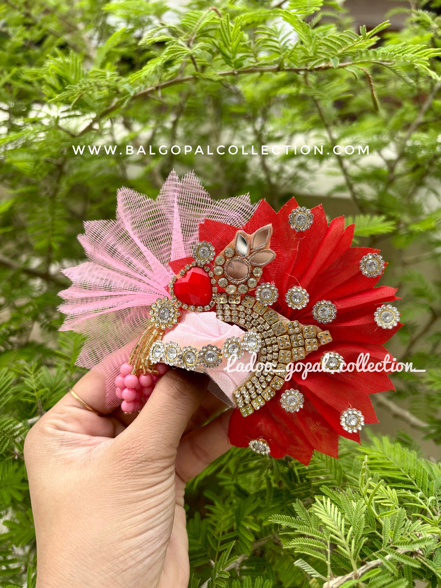 Heavy work pink poshak for laddu gopal
