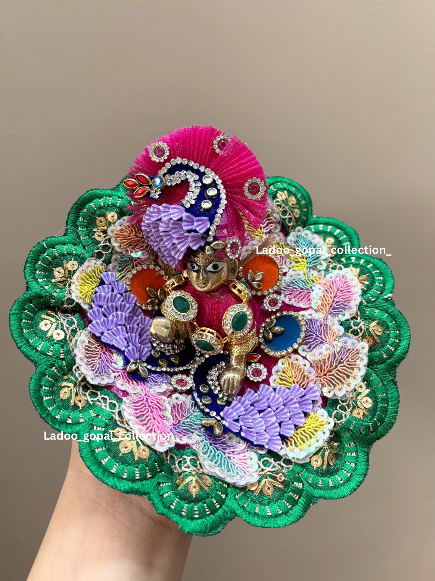 Heavy peacock handwork poshak for laddu gopal