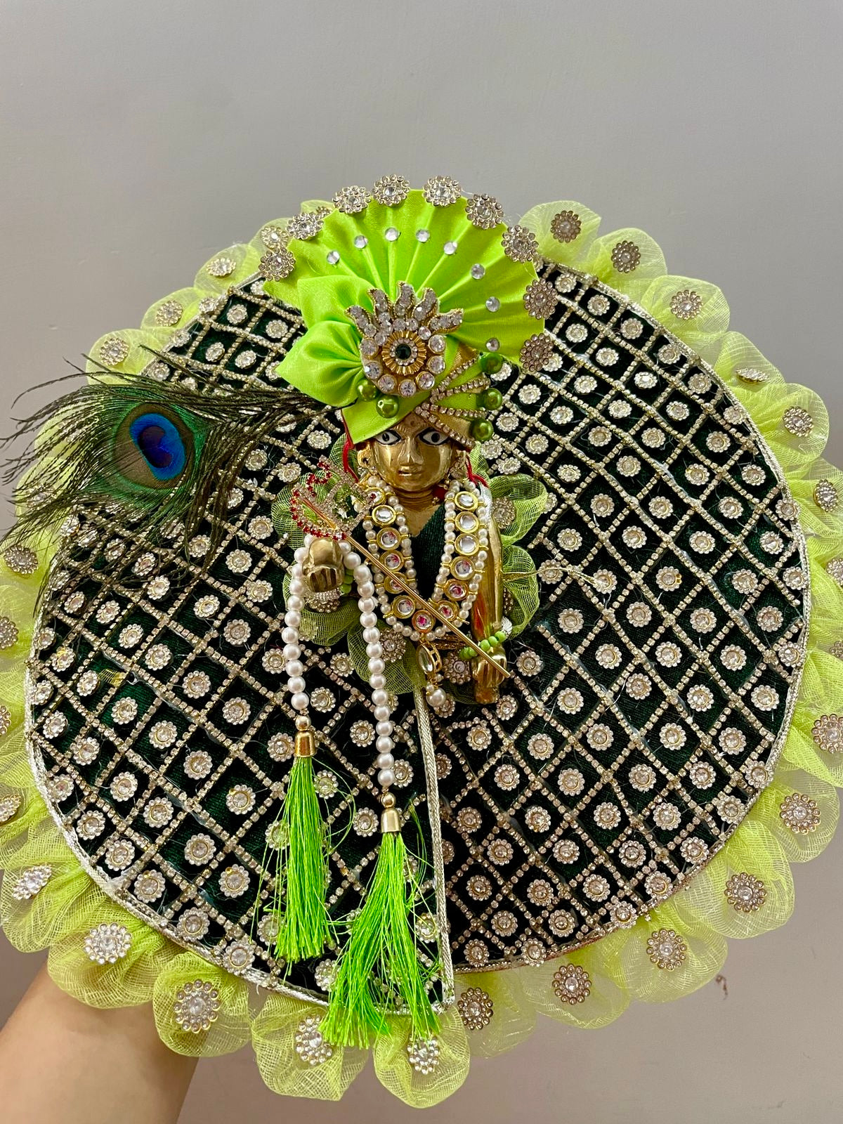 Green stone poshak without pagdi for laddu gopal size 5-6-7