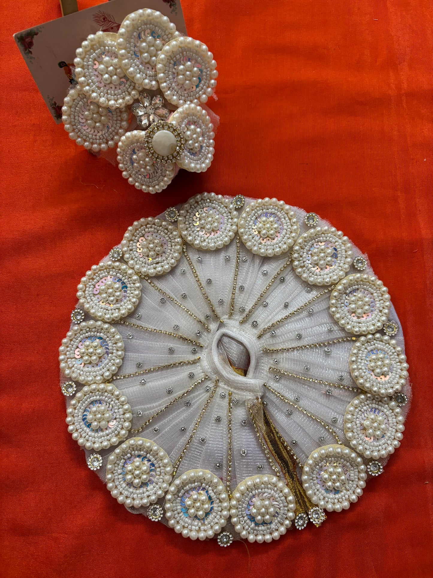 Pearls white poshak with pagdi for laddu gopal/ radha rani