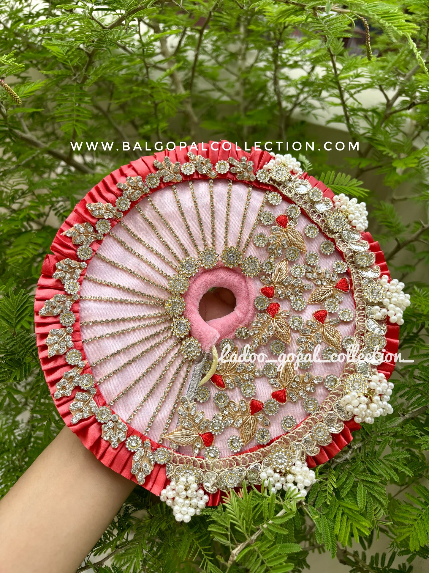 Heavy work pink poshak for laddu gopal