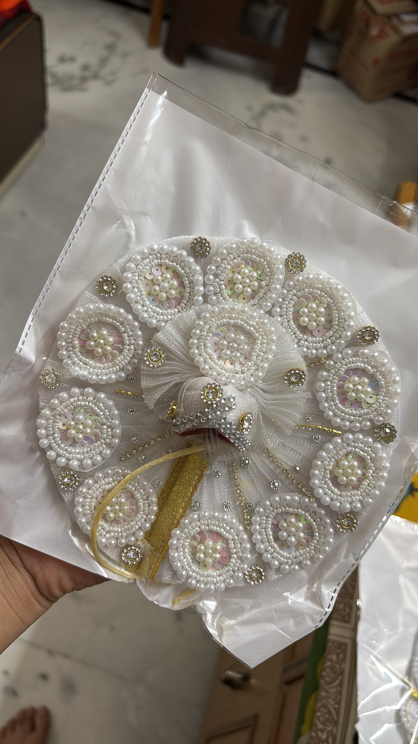 Pearls white poshak with pagdi for laddu gopal/ radha rani