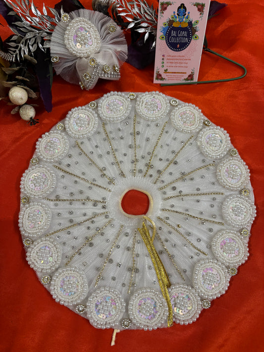 Pearls white poshak with pagdi for laddu gopal/ radha rani