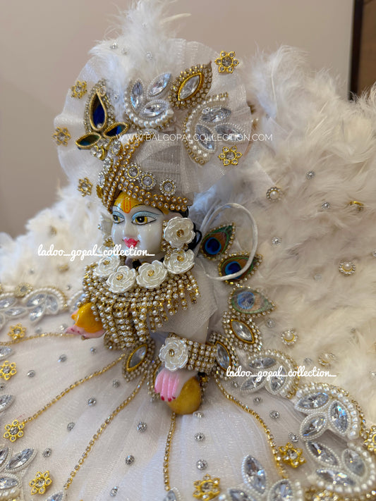 Shwet Mayur Rajsi Poshak | Premium White Feather Laddu Gopal Dress