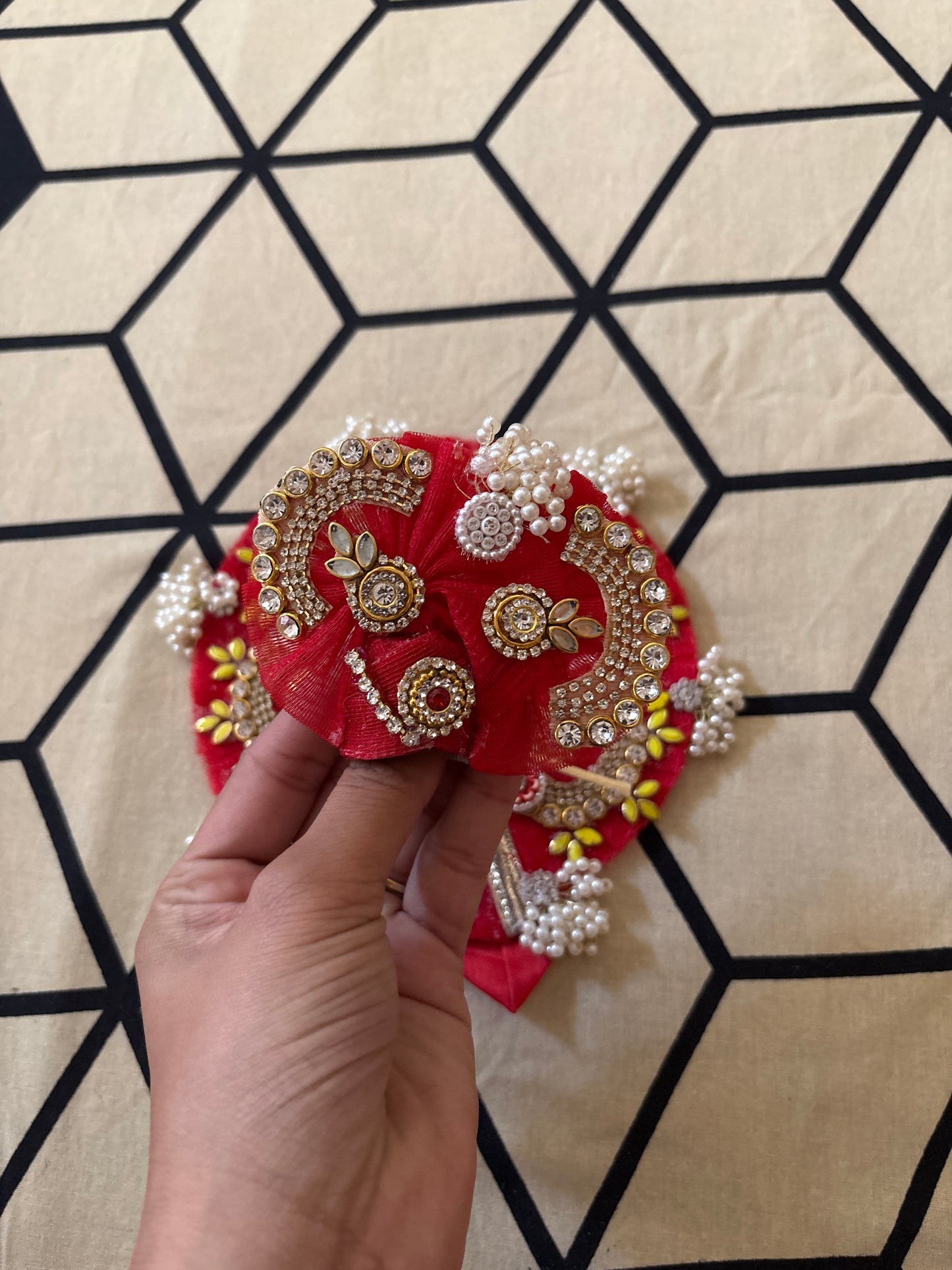 Heavy red poshak in size 3 for laddu gopal with pagdi