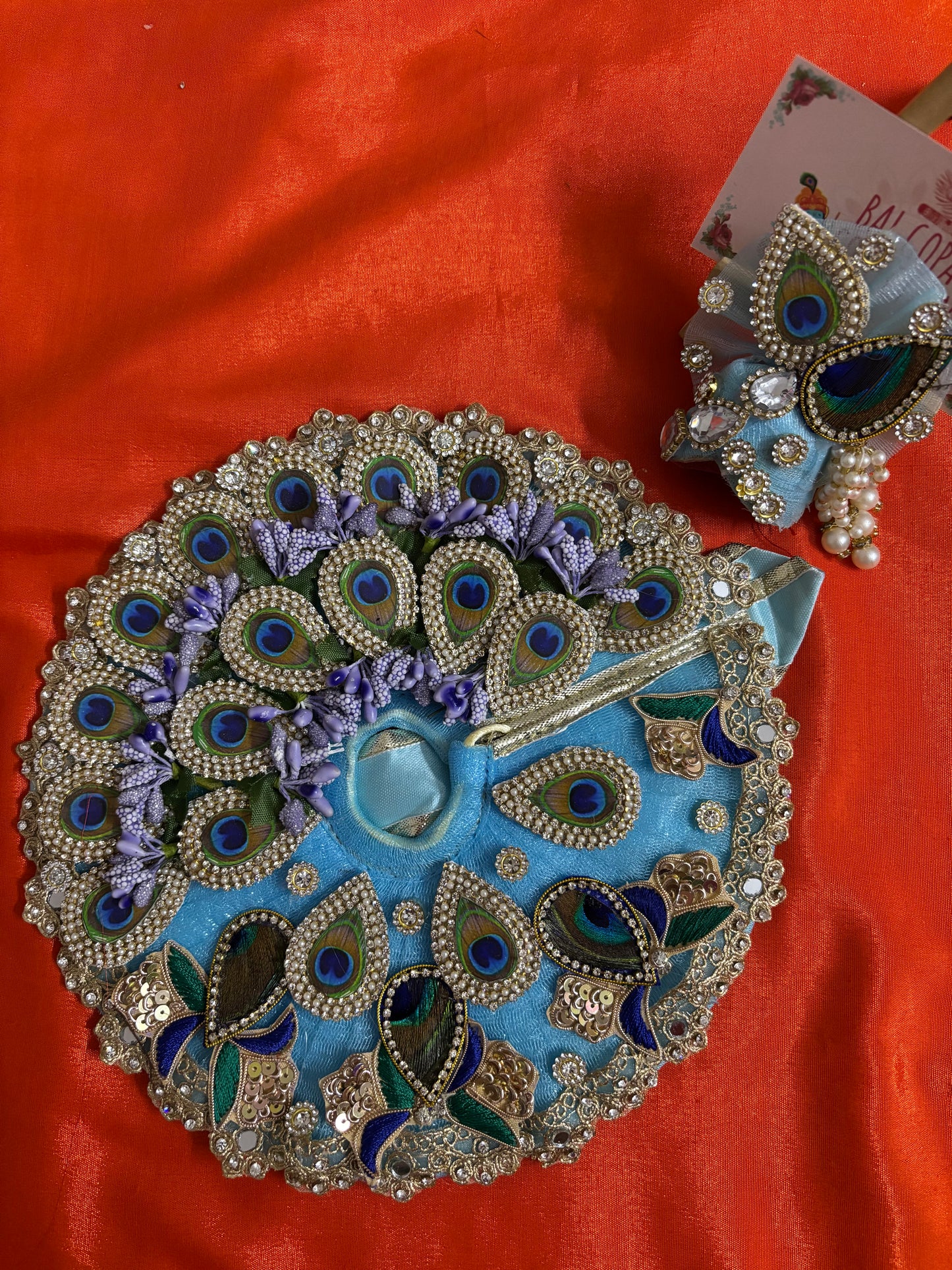 Heavy peacock work poshak for laddu Gopal with pagdi