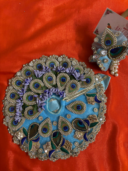 Heavy peacock work poshak for laddu Gopal with pagdi