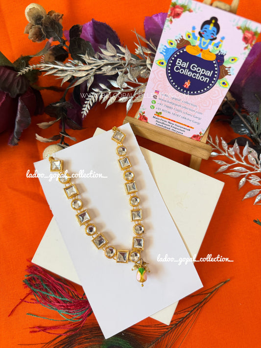 White kundan long mala for laddu gopal
