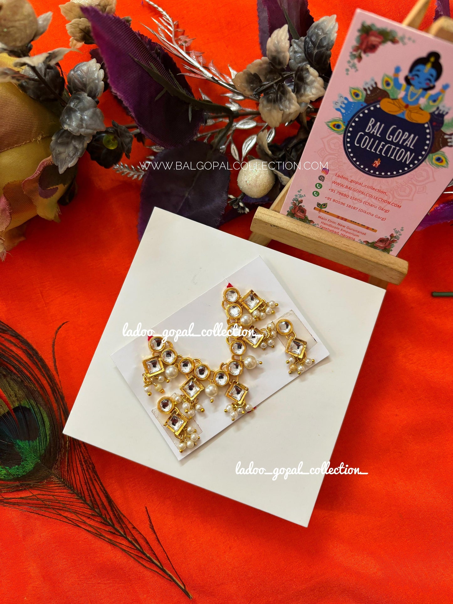 Kundan Mala with Earrings for Laddu Gopal size 4-5-6