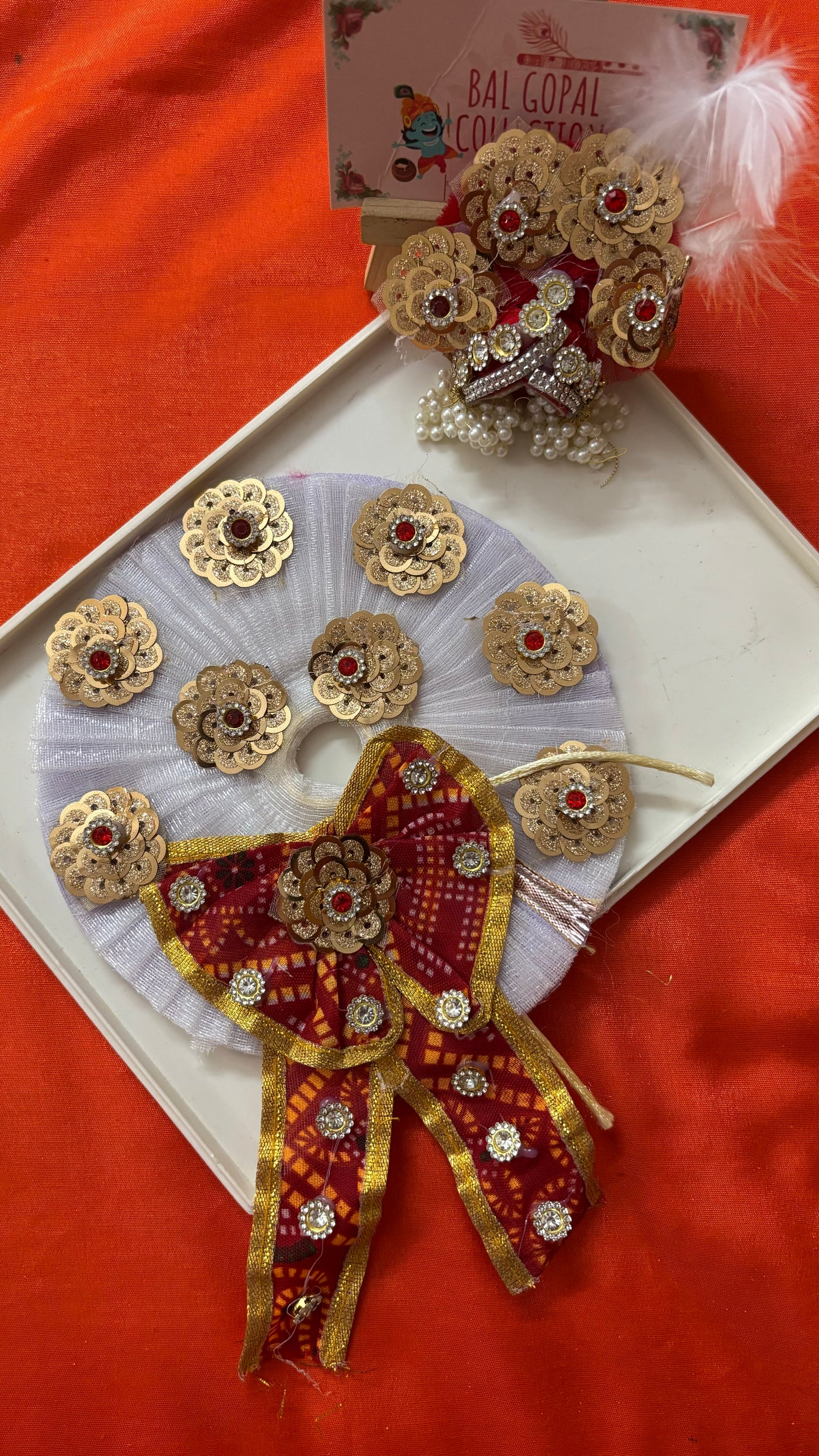 Red bow poshak with pagdi for laddu gopal