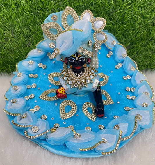 Heavy petal poshak with pagdi and mala for laddu gopal