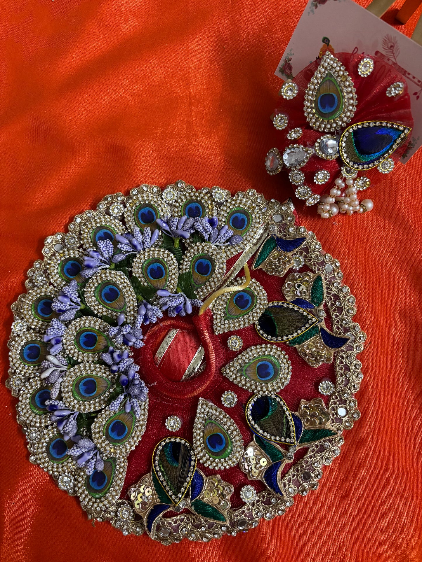 Heavy peacock work poshak for laddu Gopal with pagdi