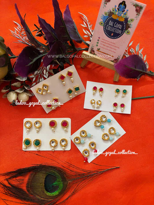 Kundan Earrings (Kundal) for Laddu gopal/ Radha Rani set of 4 pair