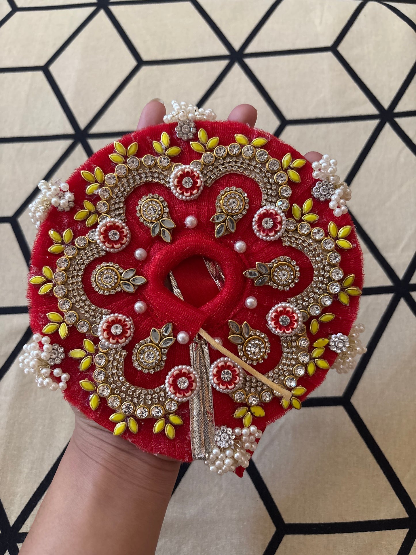 Heavy red poshak in size 3 for laddu gopal with pagdi