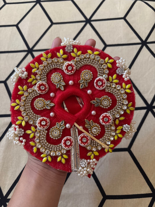 Heavy red poshak in size 3 for laddu gopal with pagdi