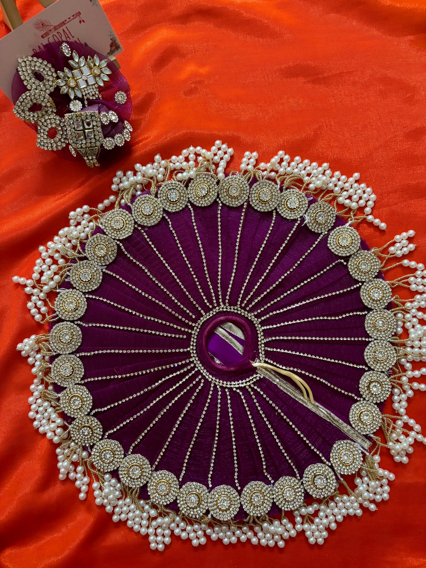 Wine color heavy poshak with pagdi and mala for laddu gopal