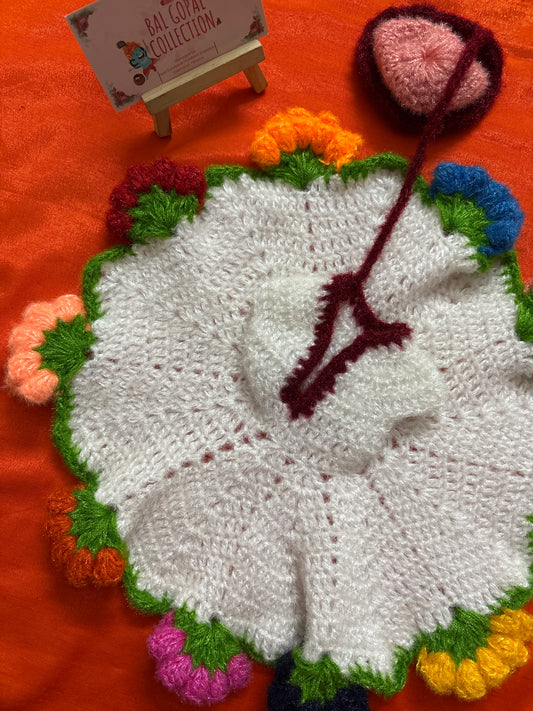 White multi flowers woollen poshak for laddu gopal size 5-6
