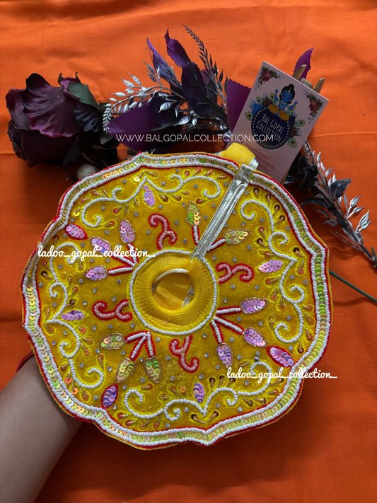 Yellow handwork poshak for laddu gopal