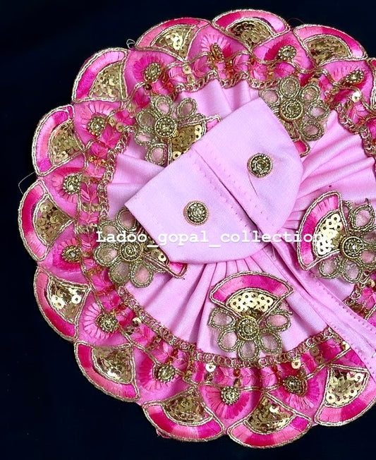 Golden work pink poshak for laddu gopal