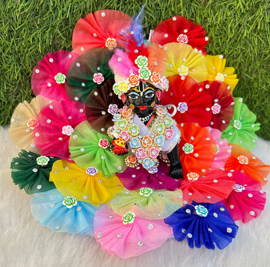 Colorful poshak with pagdi and mala for laddu gopal