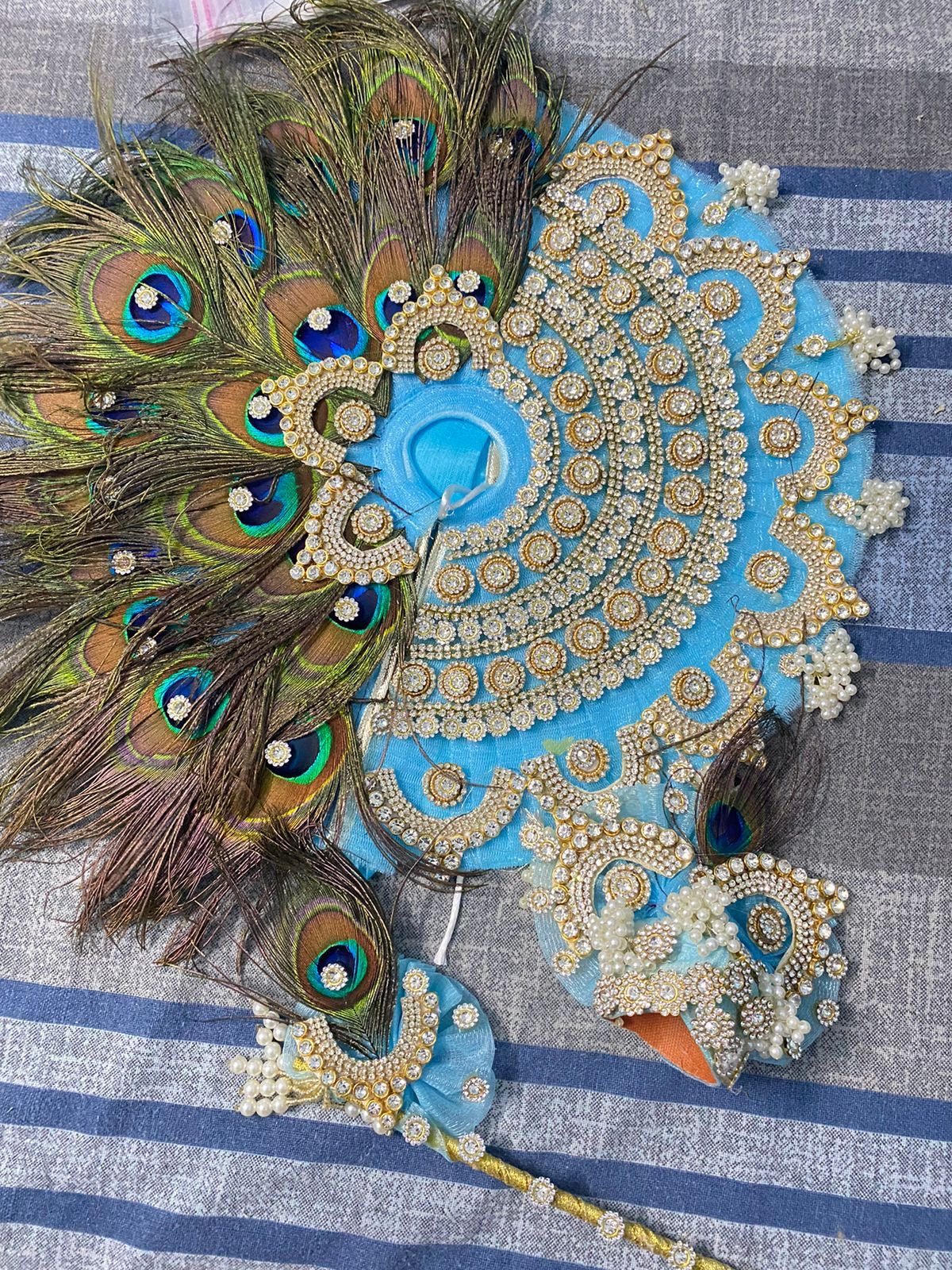 Heavy stone morpankh poshak with pagdi for laddu gopal