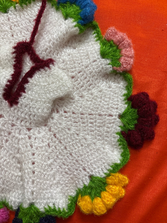 White multi flowers woollen poshak for laddu gopal size 5-6