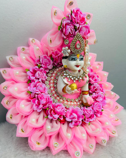 Floral heavy poshak with pagdi and mala for laddu gopal