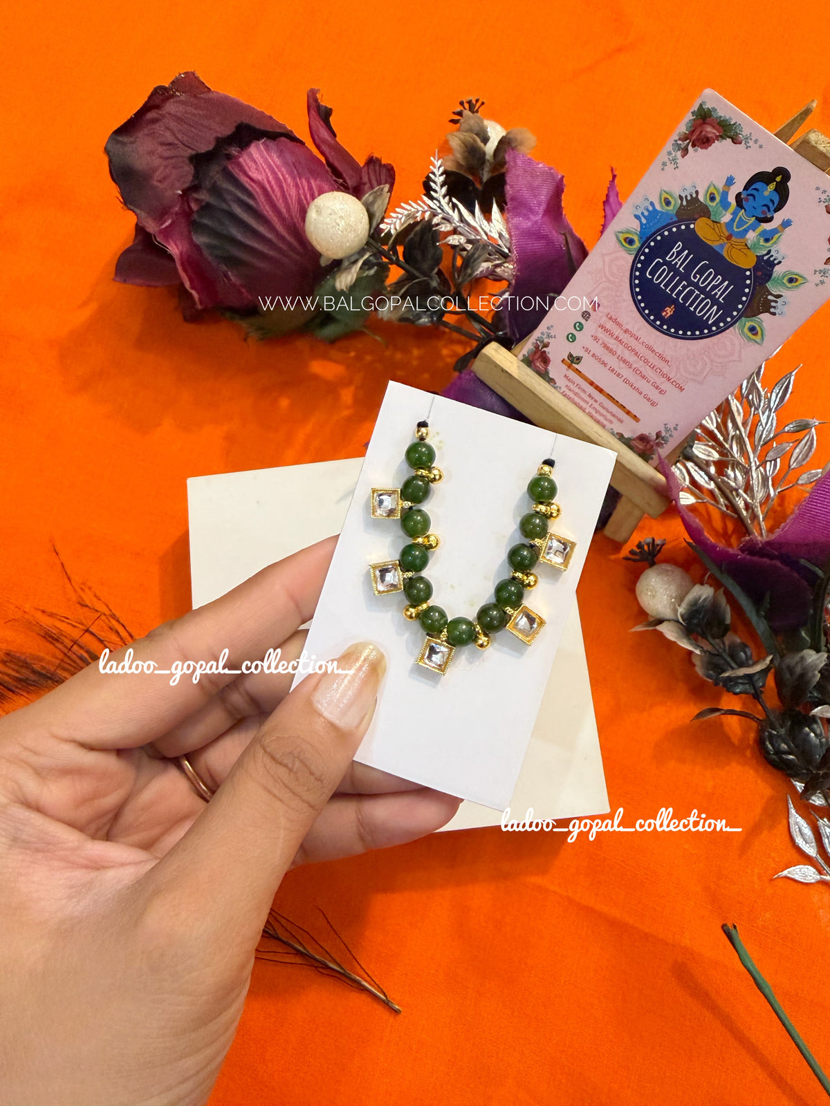 Green kundan mala for laddu gopal size 4-5-6