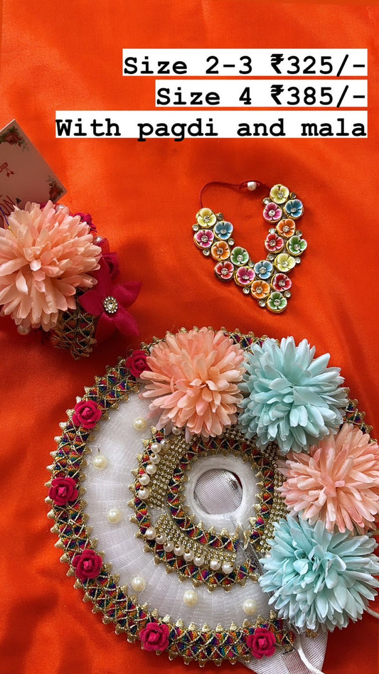 Flowers poshak with pagdi and mala for laddu gopal