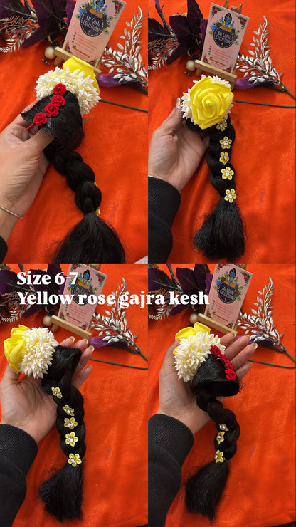 Yellow Rose Gajra Kesh Choti for Radha Rani (Size 6–7) | Deity Hair Accessory