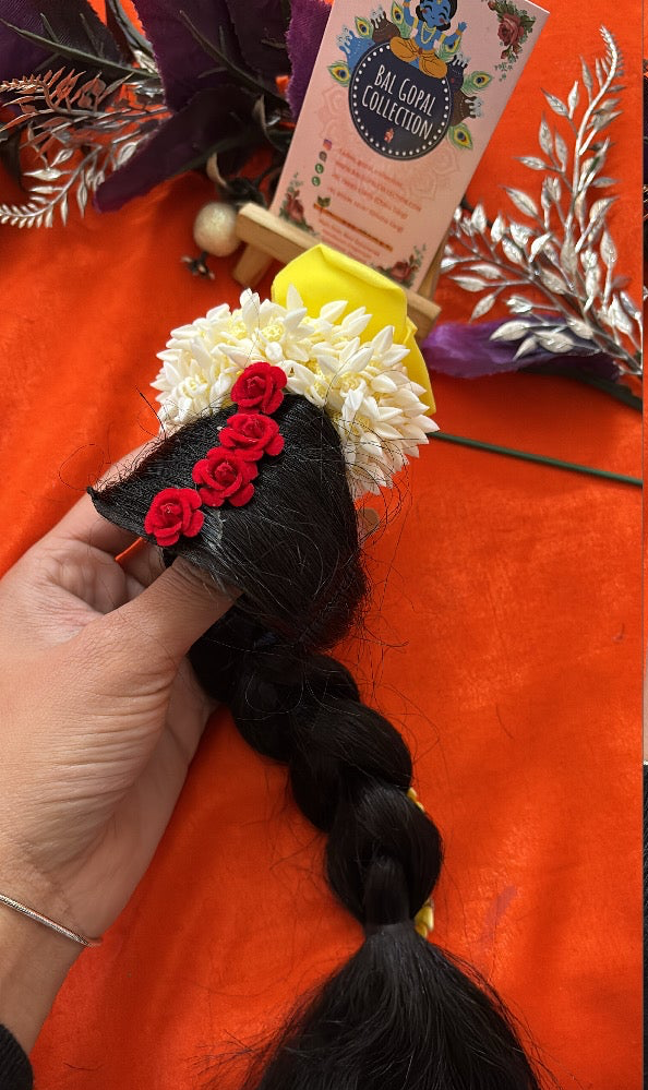 Yellow Rose Gajra Kesh Choti for Radha Rani (Size 6–7) | Deity Hair Accessory