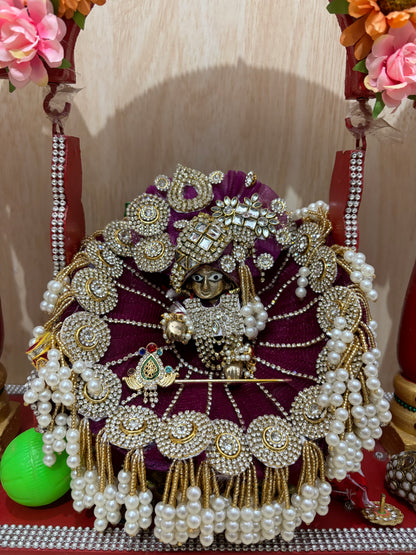 Wine color heavy poshak with pagdi and mala for laddu gopal