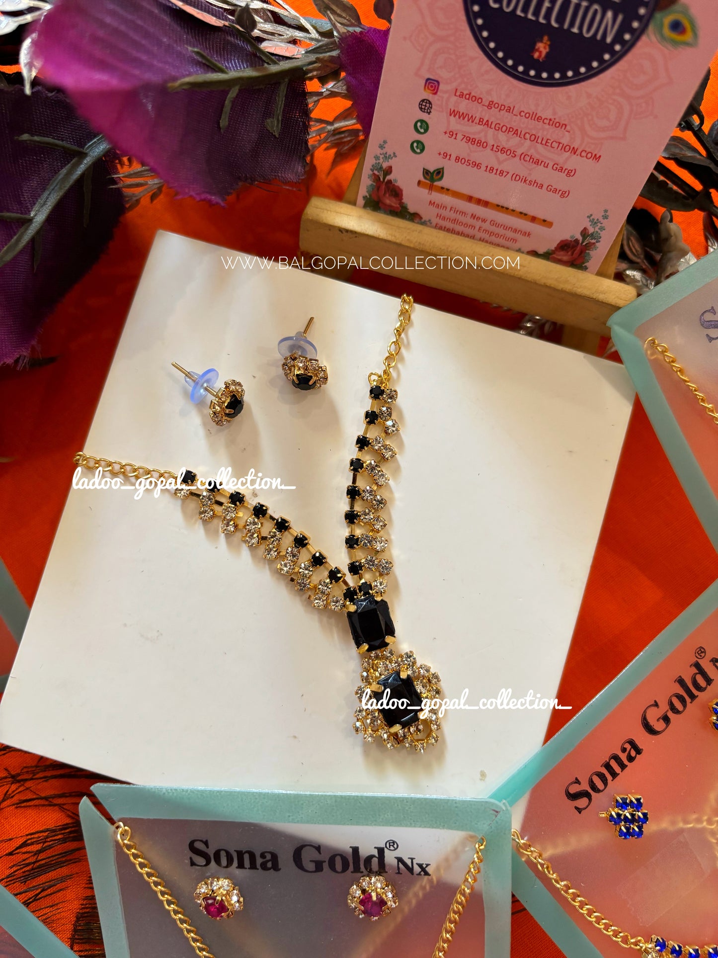 Ruby mala with earrings for laddu gopal