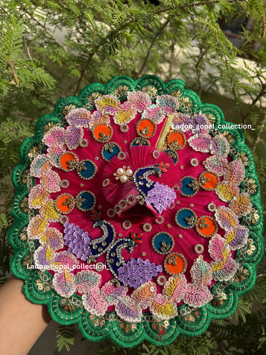 Heavy peacock handwork poshak for laddu gopal