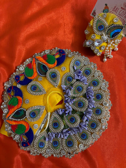 Heavy peacock work poshak for laddu Gopal with pagdi