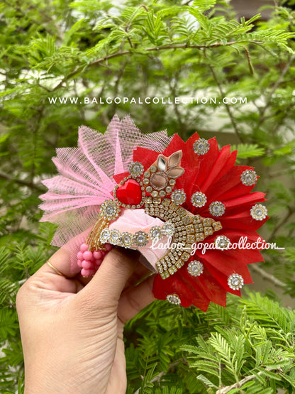 Heavy work pink poshak for laddu gopal