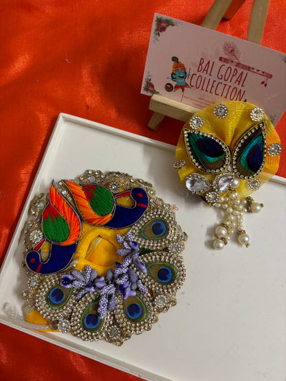 Heavy peacock work poshak for laddu Gopal with pagdi