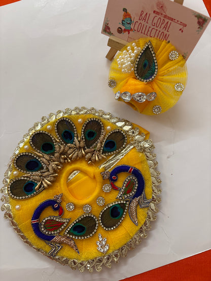 Heavy peacock work poshak for laddu Gopal with pagdi